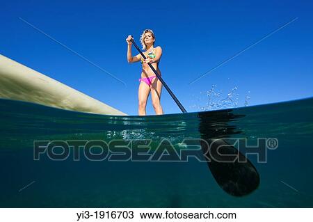Above and below of a healthy woman stand up paddling at Wailea, Maui, Hawaii View Large Photo Image Stock Image - Above and below of a healthy woman stand up paddling at Wailea, Maui, Hawaii. Fotosearch