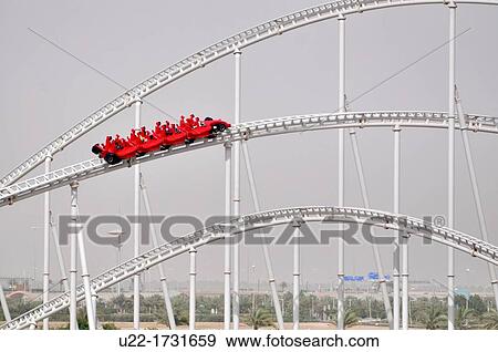 Stock Photo - Abu Dhabi, United Arab Emirates: Formula Rossa roller coaster at Ferrari World Abu Dhabi, Yas Island. Fotosearch