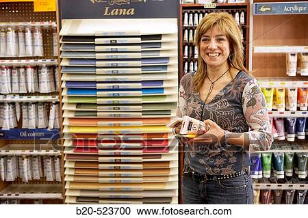Stock Image - Acrylic and oil paints. Paints and decoration shop. Eibar, Gipuzkoa, Euskadi. Spain.. Fotosearch