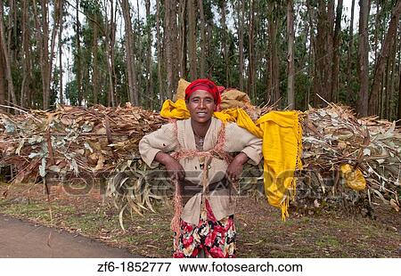 Stock Photo - Addis Ababa Ethiopia Africa poor neighborhood woman carrying big load of fire wood in Shero Meda area 2. Fotosearch