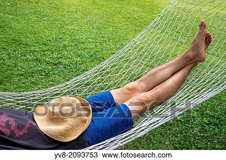 Adult male relaxing in a hammock. View Large Photo Image Stock Image - Adult male relaxing in a hammock.. Fotosearch