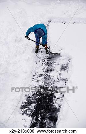 Adult shoveling snow after winter storm. View Large Photo Image Stock Photo - Adult shoveling snow after winter storm.. Fotosearch