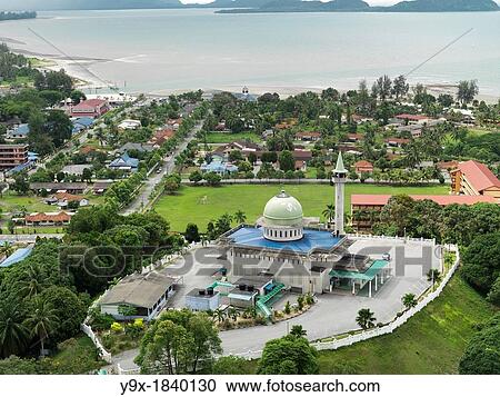Stock Image - Aerial image of a Mosque in Mersing. Fotosearch