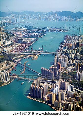 Stock Photo - Aerial image of the Hong Kong skyline. Fotosearch