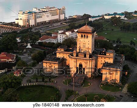 Stock Photo - Aerial image of the Sultan Ibrahim Building, the former state secretariat building of Johor It is located at Bukit Timbalan in Johor Bahru, Malaysia. Fotosearch