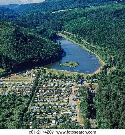 Aerial of Fleckenstein campsite and lake Alsace France. View Large Photo Image Stock Photo - Aerial of Fleckenstein campsite and lake Alsace France.. Fotosearch