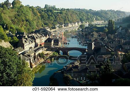 Aerial of harbour and Rance river with Gothic bridge, Dinan. Brittany, France View Large Photo Image Picture - Aerial of harbour and Rance river with Gothic bridge, Dinan. Brittany, France. Fotosearch