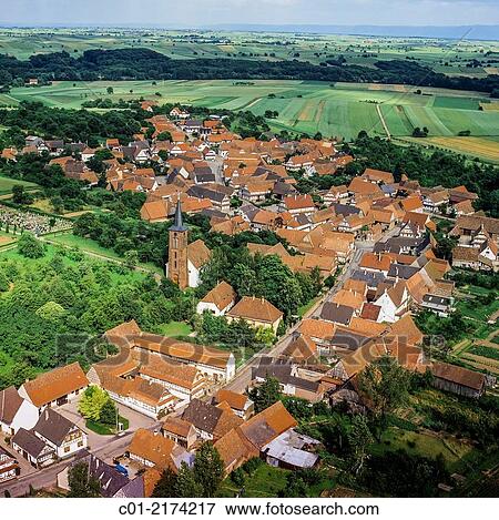 Aerial of Hunspach village Alsace France. View Large Photo Image Stock Photo - Aerial of Hunspach village Alsace France.. Fotosearch