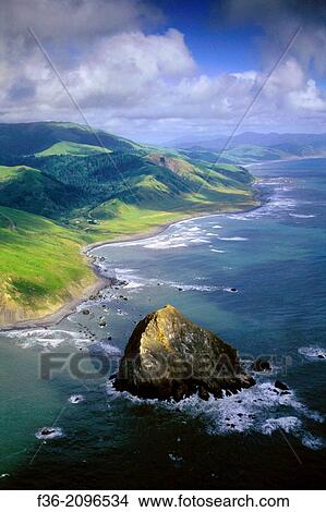 Picture - Aerial over Cape Mendocino, the most western point in the continental United States, Humboldt County, CALIFORNIA.. Fotosearch