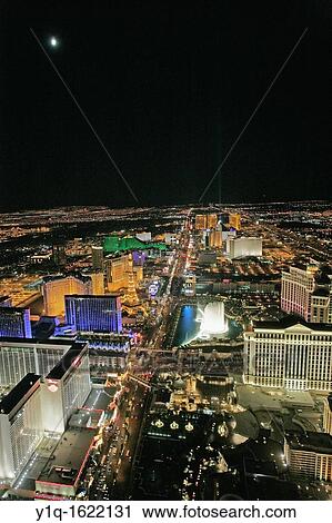 Stock Image - Aerial tour, Las Vegas at night, Nevada, USA. Fotosearch