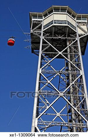 Aerial tramway, Port Vell, Barcelona, Catalonia, Spain. View Large Photo Image Picture - Aerial tramway, Port Vell, Barcelona, Catalonia, Spain.. Fotosearch