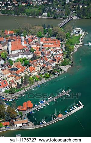 Aerial view from an airship dirigible Zeppelin NT of Lindau Insel and Constance lake (Bodensee), Bavaria, Germany View Large Photo Image Stock Photo - Aerial view from an airship dirigible Zeppelin NT of Lindau Insel and Constance lake (Bodensee), Bavaria, Germany. Fotosearch