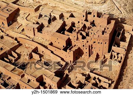 Stock Photo - Aerial view of a ksar, Ait Ben Haddou, Southern Morocco. Fotosearch
