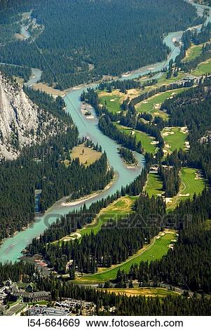Aerial view of Bow River and Fairmont Banff Springs Golf Course Banff Alberta Canada Canadian Rockies Canadian Rocky Mountains Banff National Park View Large Photo Image Stock Photo - Aerial view of Bow River and Fairmont Banff Springs Golf Course Banff Alberta Canada Canadian Rockies Canadian Rocky Mountains Banff National Park. Fotosearch