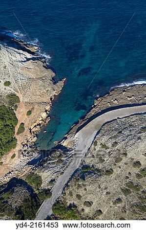 Aerial view of Cala Mitjana, North Island, Mallorca, Balearic Island, Spain. View Large Photo Image Stock Image - Aerial view of Cala Mitjana, North Island, Mallorca, Balearic Island, Spain.. Fotosearch