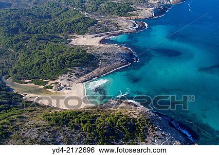 Aerial view of Cala Torta, Cala Mitjana, Cala Estreta and Cala es Matzoc, North Island, Mallorca, Balearic Island, Spain. View Large Photo Image Stock Photograph - Aerial view of Cala Torta, Cala Mitjana, Cala Estreta and Cala es Matzoc, North Island, Mallorca, Balearic Island, Spain.. Fotosearch