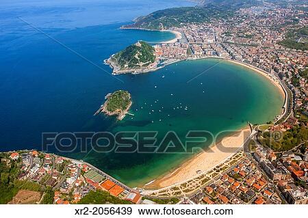 Stock Photo - Aerial view of Concha Bay, Donostia - San Sebastian, Basque Country.. Fotosearch