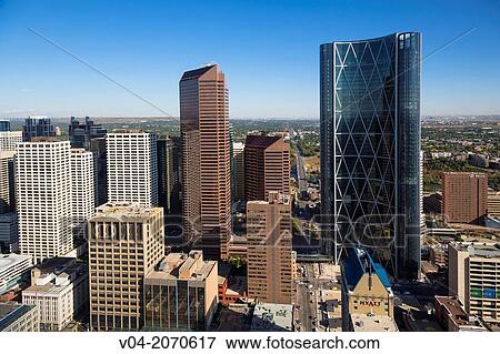 Aerial view of Downtown Calgary with Bow Tower in Alberta, Canada View Large Photo Image Stock Photo - Aerial view of Downtown Calgary with Bow Tower in Alberta, Canada. Fotosearch