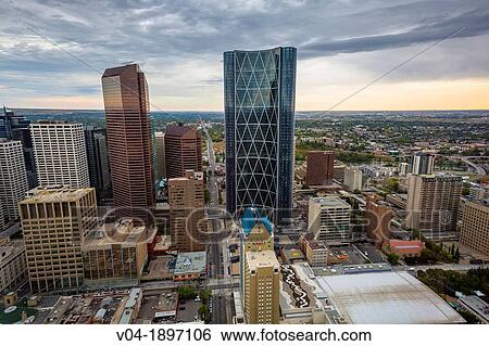 Aerial view of Downtown Calgary with the Bow Tower in Alberta, Canada View Large Photo Image Stock Photograph - Aerial view of Downtown Calgary with the Bow Tower in Alberta, Canada. Fotosearch