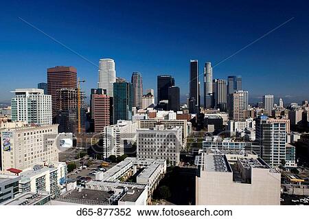 Aerial view of downtown from West 11th Street in the morning, Los Angeles, California, USA View Large Photo Image Stock Image - Aerial view of downtown from West 11th Street in the morning, Los Angeles, California, USA. Fotosearch