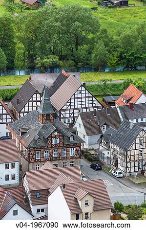 Aerial view of Helmarhausen, a suburb of Bad Karlshafen, Hesse, Germany, Europe View Large Photo Image Stock Image - Aerial view of Helmarhausen, a suburb of Bad Karlshafen, Hesse, Germany, Europe. Fotosearch