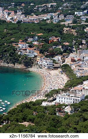 Aerial view of Llafranc Palafrugell from Sant Sebastia lighthouse Costa Brava Baix Empord? Catalunya Spain View Large Photo Image Picture - Aerial view of Llafranc Palafrugell from Sant Sebastia lighthouse Costa Brava Baix Empord? Catalunya Spain. Fotosearch