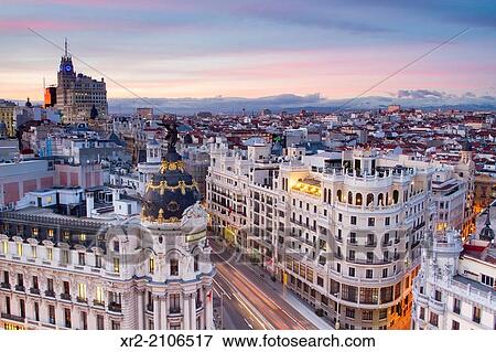 Aerial view of Metropolis building in Gran V? a, and panoramic view of Madrid, Spain. View Large Photo Image Stock Photo - Aerial view of Metropolis building in Gran V? a, and panoramic view of Madrid, Spain.. Fotosearch