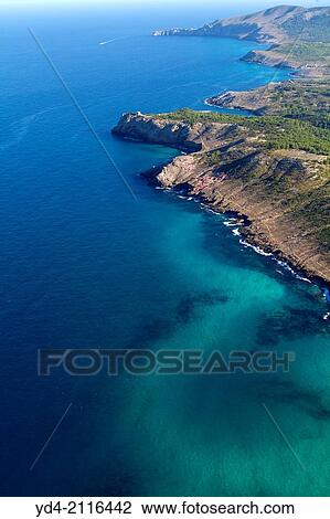 Aerial view of north coast, Mallorca, Balearic Island, Spain. View Large Photo Image Stock Image - Aerial view of north coast, Mallorca, Balearic Island, Spain.. Fotosearch