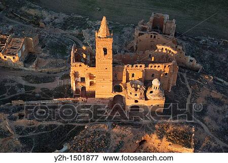 Aerial view of the Church of San Martin de Tours, Belchite, Arragon, Spain View Large Photo Image Stock Photo - Aerial view of the Church of San Martin de Tours, Belchite, Arragon, Spain. Fotosearch