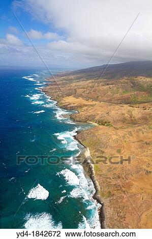 Stock Image - Aerial View of the Molokai Island cost, Hawaii, USA. Fotosearch