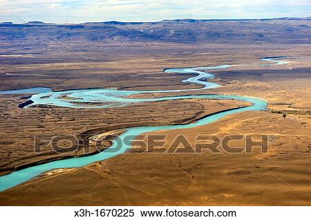 Stock Photography - aerial view of the Santa Cruz River around El Calafate, Patagonia, Argentina, South America. Fotosearch