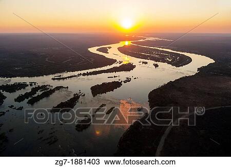 Stock Image - Aerial view of the Zambezi river. Fotosearch