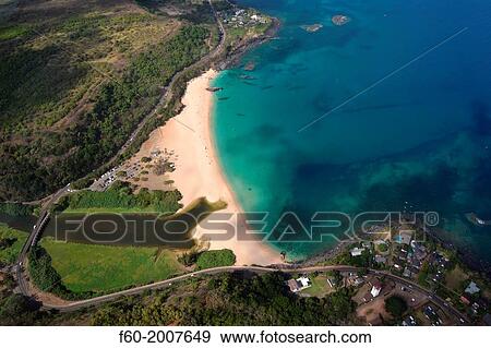 Stock Photo - Aerial view of Waimea Bay, North Shore of Oahu, Hawaii, USA.. Fotosearch