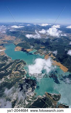 Aerial view of Yesa lake (Embalse de Yesa), Aragon, Spain. View Large Photo Image Picture - Aerial view of Yesa lake (Embalse de Yesa), Aragon, Spain.. Fotosearch