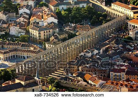 Aerial view on Roman aqueduct, Segovia. Castilla-Leon, Spain View Large Photo Image Stock Photograph - Aerial view on Roman aqueduct, Segovia. Castilla-Leon, Spain. Fotosearch
