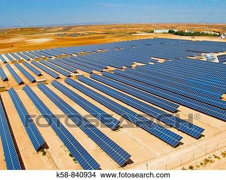 Picture - Aerial view with solar power plant. La Rioja. spain. Fotosearch