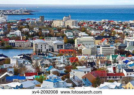 Aerieal views of Reykjavik city centre from Hallgrimskirkja Cathedral tower view point, Reykjavik, Iceland. View Large Photo Image Stock Photo - Aerieal views of Reykjavik city centre from Hallgrimskirkja Cathedral tower view point, Reykjavik, Iceland.. Fotosearch