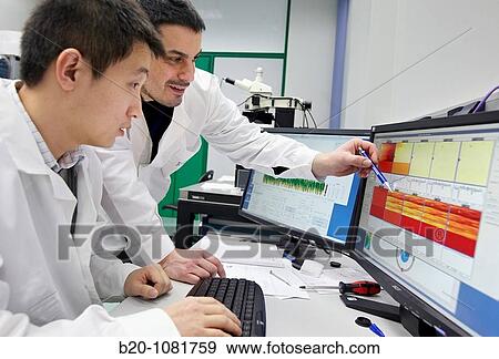 Stock Photo - AFM-Raman control displays, Nanooptics laboratory, AFM-Raman setup, SNOM, CIC nanoGUNE, Nanoscience Cooperative Research Center, San Sebastian, Gipuzkoa, Euskadi, Spain. Fotosearch