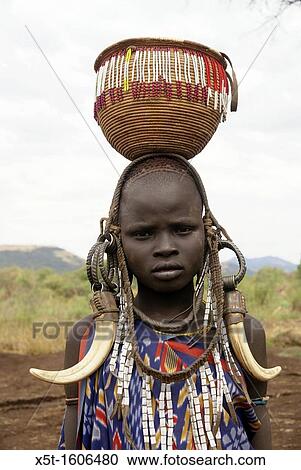 Africa, Ethiopia, Debub Omo Zone, Child of the Mursi tribe A nomadic cattle herder ethnic group located in Southern Ethiopia, close to the Sudanese border Woman with clay lip disc as body ornaments View Large Photo Image Stock Image - Africa, Ethiopia, Debub Omo Zone, Child of the Mursi tribe A nomadic cattle herder ethnic group located in Southern Ethiopia, close to the Sudanese border Woman with clay lip disc as body ornaments. Fotosearch