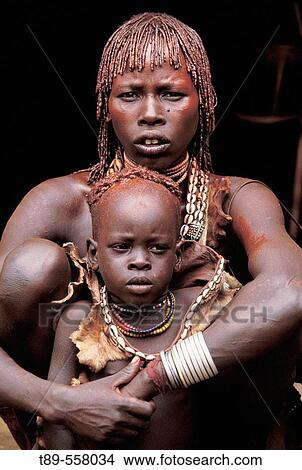 Picture - Africa, Ethiopia, Murle Region. Portrait of a Bumi Tribeswoman.. Fotosearch