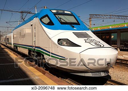 Afrosiyob Samarkand to Tashkent fast train, Samarqand railway station, Samarkand, Uzbekistan. View Large Photo Image Stock Photo - Afrosiyob Samarkand to Tashkent fast train, Samarqand railway station, Samarkand, Uzbekistan.. Fotosearch