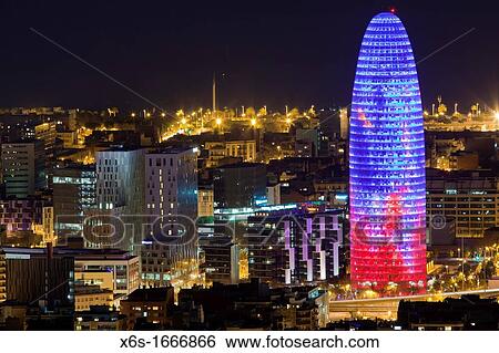Agbar building at night in Barcelona city, Spain View Large Photo Image Stock Photograph - Agbar building at night in Barcelona city, Spain. Fotosearch
