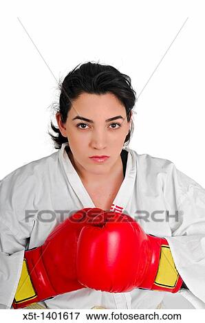 Stock Photo - Aggressive female boxer On white Background. Fotosearch