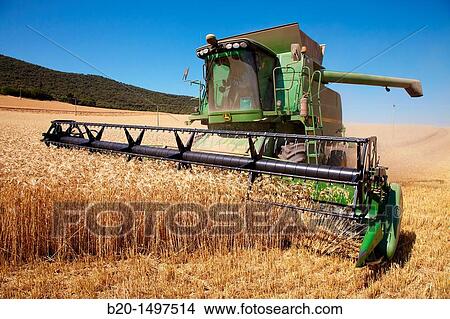 Agricultural machinery Combine harvester on field of wheat? Learza? estate Near Estella, Navarre, Spain View Large Photo Image Picture - Agricultural machinery Combine harvester on field of wheat? Learza? estate Near Estella, Navarre, Spain. Fotosearch