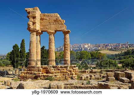 Stock Photo - Agrigento, Temple of Castor and Pollux (Dioscuri temple), Valley of Temples (Valle dei Templi), Sicily, Italy.. Fotosearch