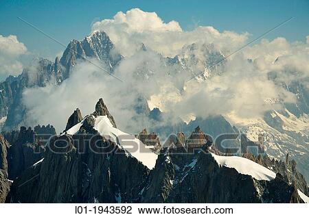 Stock Image - Aiguilles de Chamonix, near Mont Blanc. French Alpes. Fotosearch