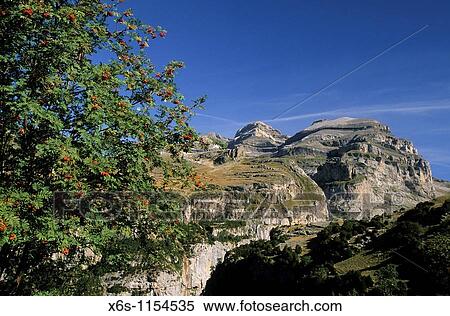 Stock Photography - Aisclo canyon and Tres Sorores peaks Marbor?, Aisclo and Monte Perdido, National Park of Ordesa and Monte Perdido, Huesca, Spain. Fotosearch