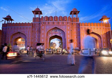 Stock Image - Ajmeri Gate Jaipur Rajasthan. Fotosearch