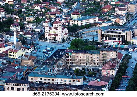 Albania, Berat, elevated view of Mangalem, Old Town. View Large Photo Image Picture - Albania, Berat, elevated view of Mangalem, Old Town.. Fotosearch