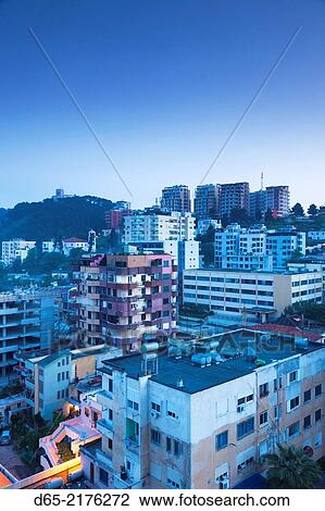 Albania, Durres, elevated city view, dawn. View Large Photo Image Stock Image - Albania, Durres, elevated city view, dawn.. Fotosearch